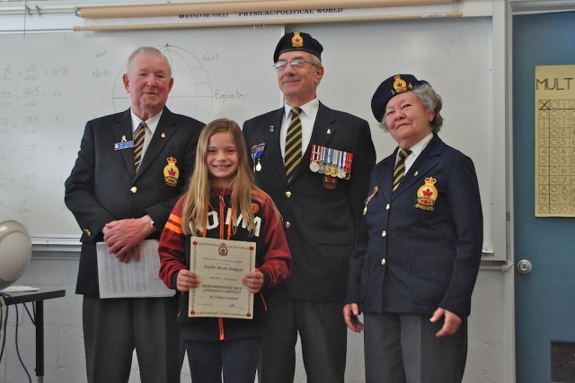 Student receives provincial award and national accolade for Remembrance Day poem