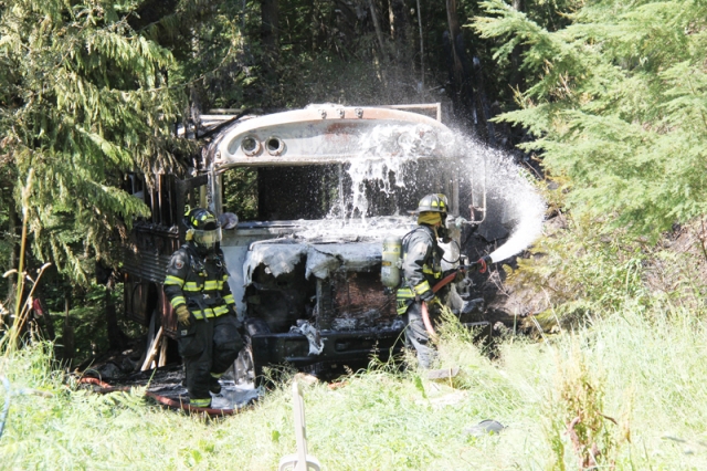 Fire guts converted school bus south of Nelson