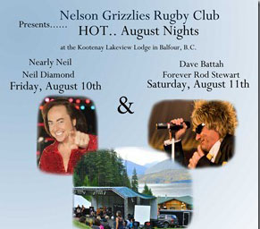 Nelson Grizzlies host Neil Diamond and Rod Stewart (tribute bands)  in Balfour