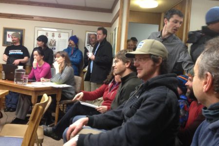 Isaac Saban, Natasha Lockey, and Tyler Merringer among many others crowd into council chambers.