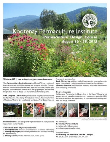 14th Annual Permaculture Design Course in Winlaw this August