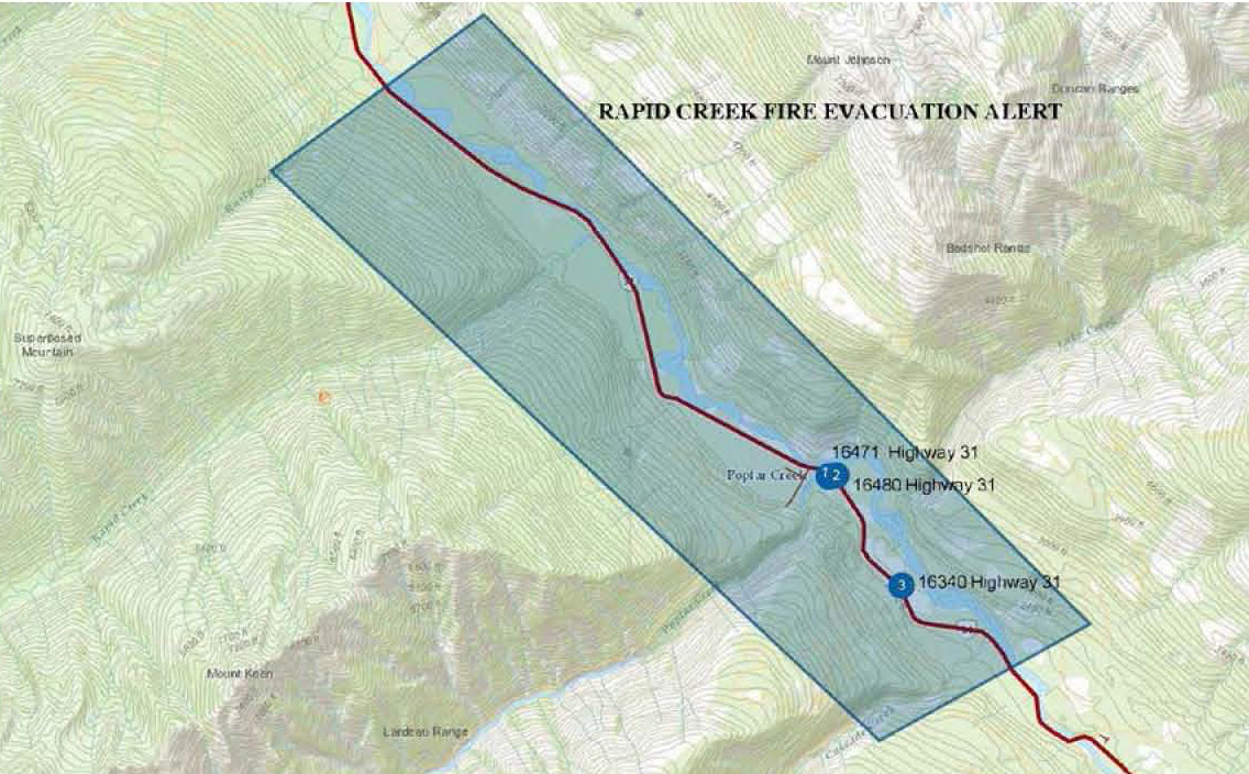 UPDATED: Evacuation Alert issued for residents in Poplar Creek area, northwest of Lardeau