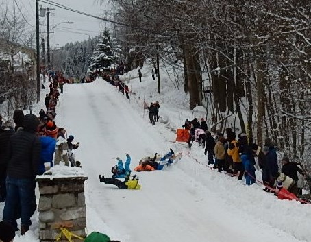 A bobsled spill during Winter Carnival 2017