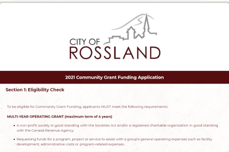 Rossland: Intake now open for Community Grant Funding