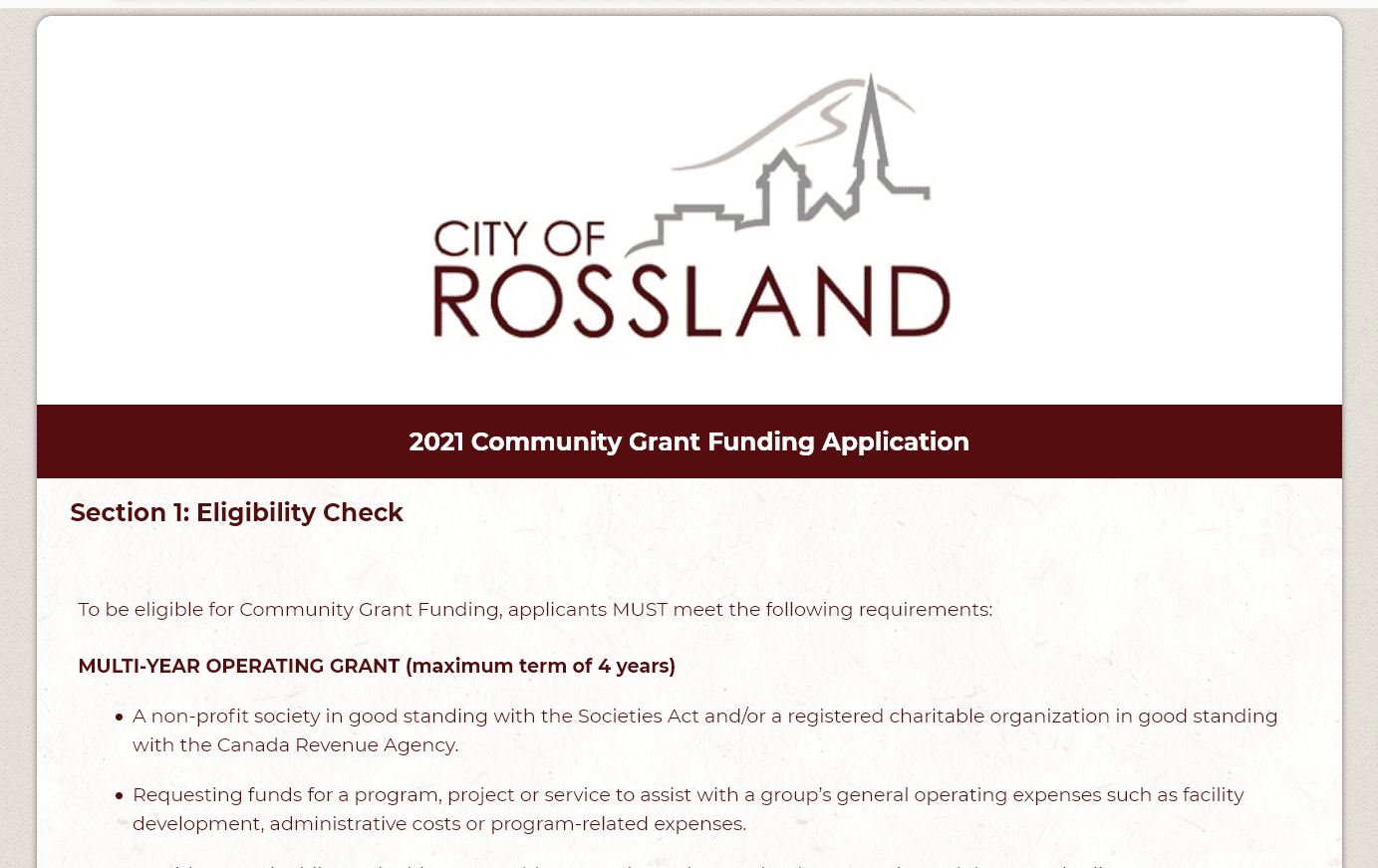 Rossland: Intake now open for Community Grant Funding