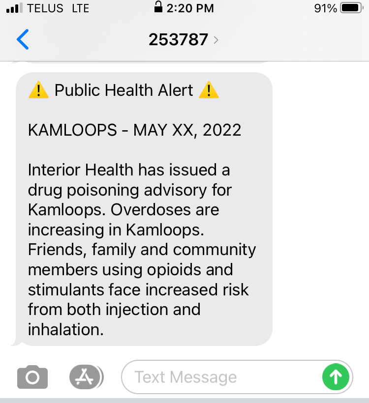 Text alerts for toxic drugs now available in Interior