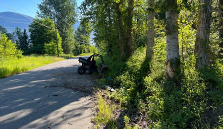 Polaris ranger all-terrain vehicle collides with a tree in Warfield