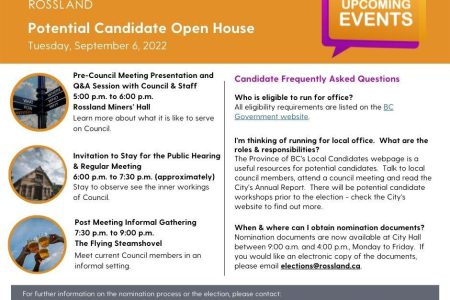 Potential Candidate Open House in Rossland Sept. 6