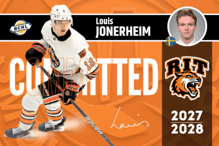Forward Louis Jonerheim commits to RIT Tigers of Rochester Institute of Technology for the 2027-28 season