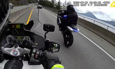 OOPS! Motorcycle gets impounded after rider speeds, wheelies, on video, in front of BC Highway Patrol
